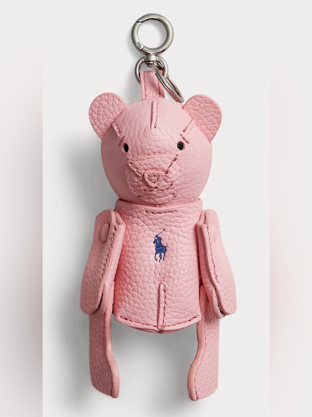 Polo Ralph Lauren PEBBLED LEATHER BEAR Bag Charm Keychain - COTTON CANDY PINK